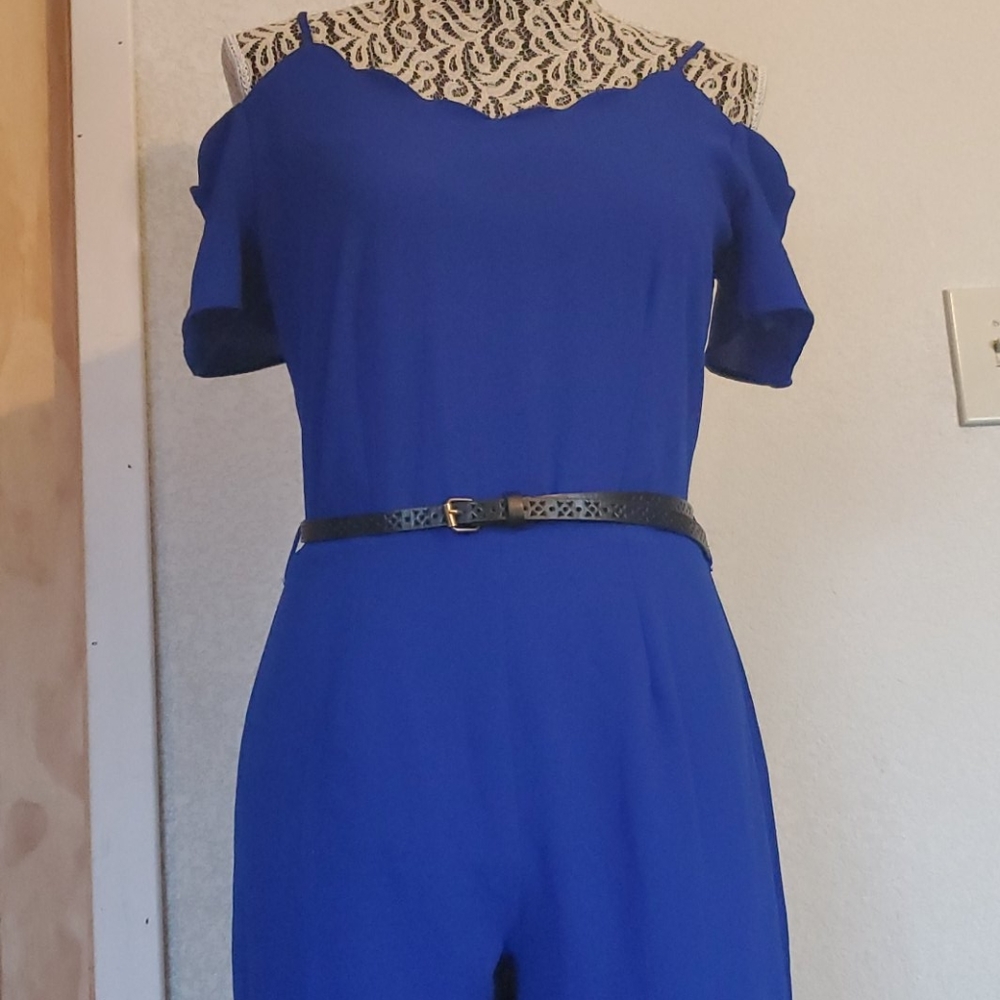 Blue off the shoulder romper. M